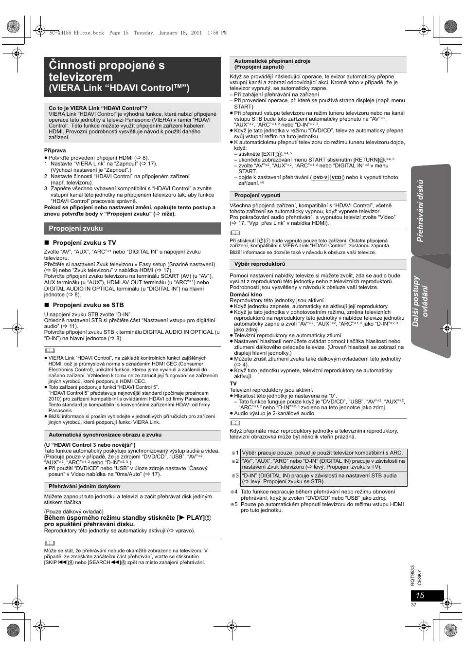 Činnosti propojené s televizorem, Viera link “hdavi control | Panasonic SCXH155EP User Manual | Page 37 / 90