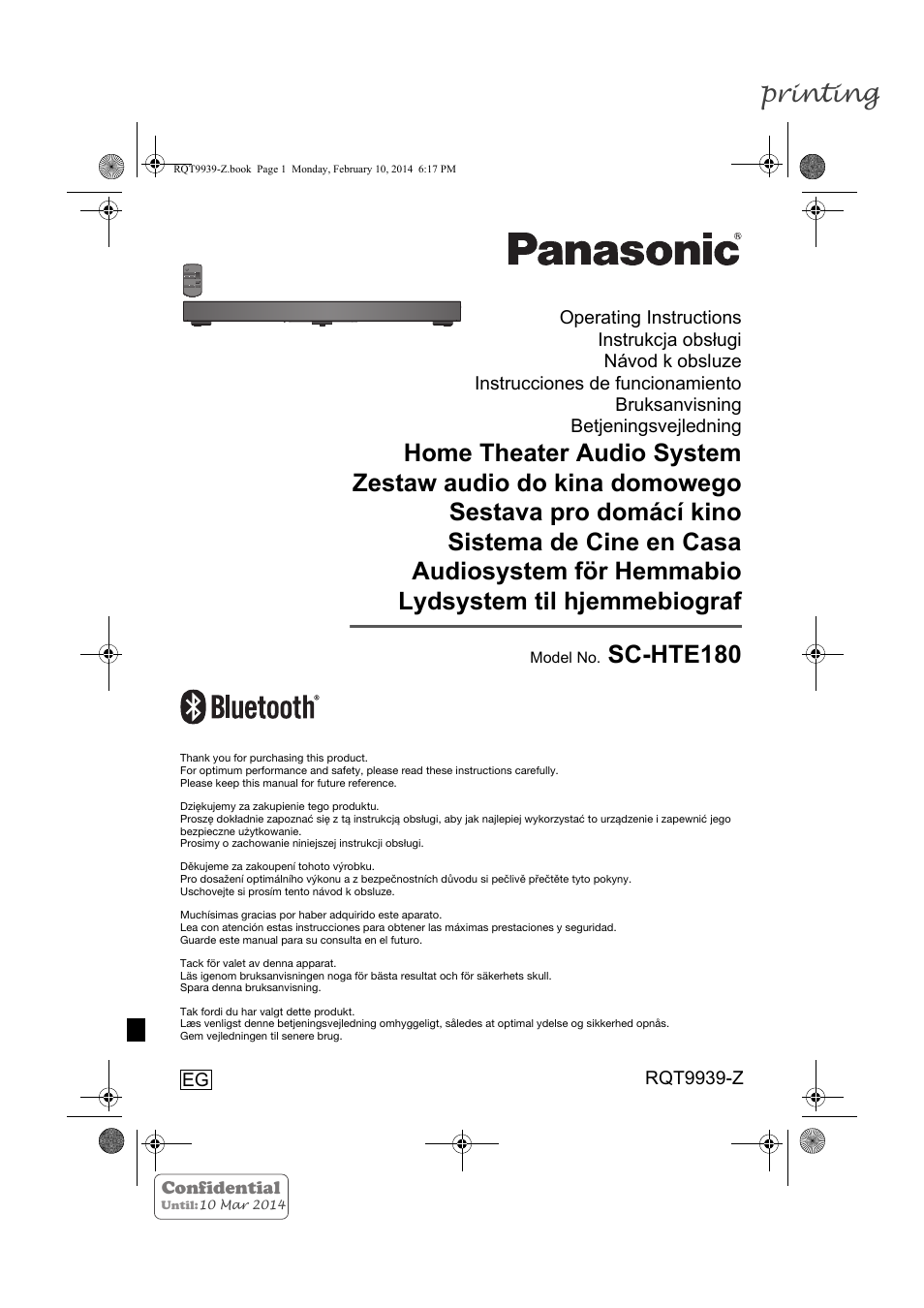Panasonic SCHTE180EG User Manual | 88 pages