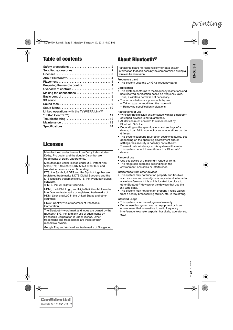Panasonic SCHTE180EG User Manual | Page 3 / 88