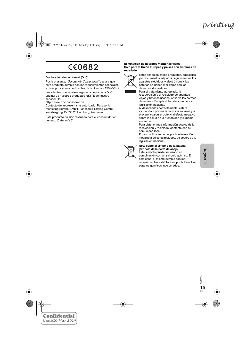 Printing, Confidential | Panasonic SCHTE180EG User Manual | Page 59 / 88