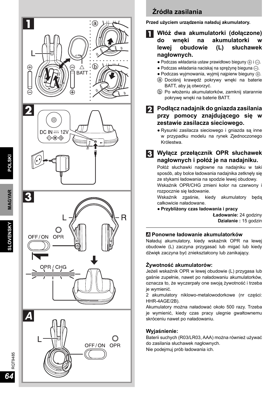 Źródła zasilania | Panasonic RPWF950 User Manual | Page 64 / 96