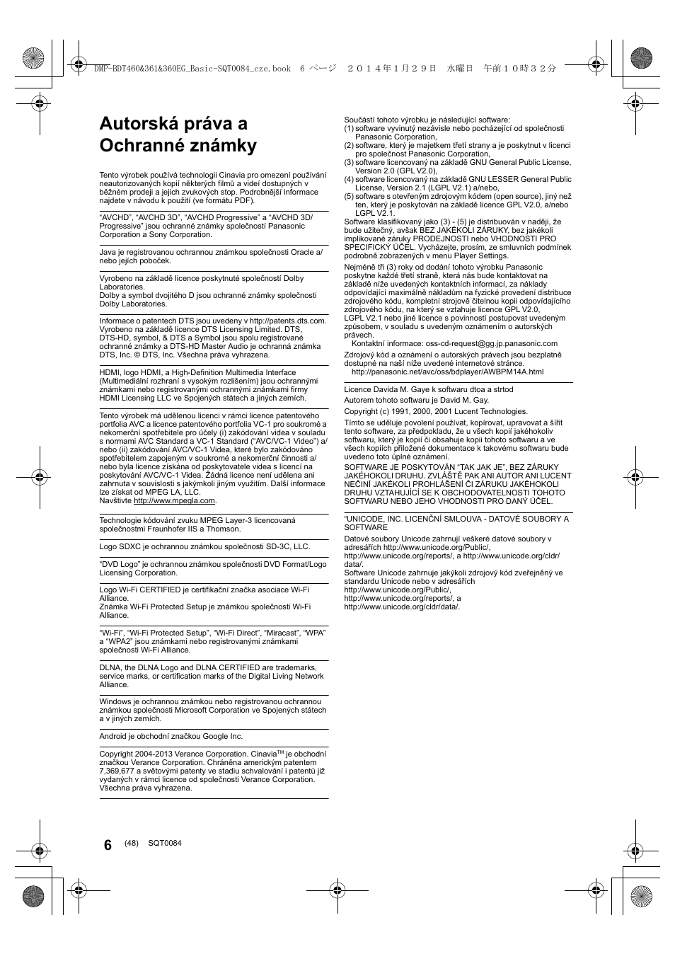 Autorská práva a ochranné známky | Panasonic DMPBDT361EG User Manual | Page 48 / 72