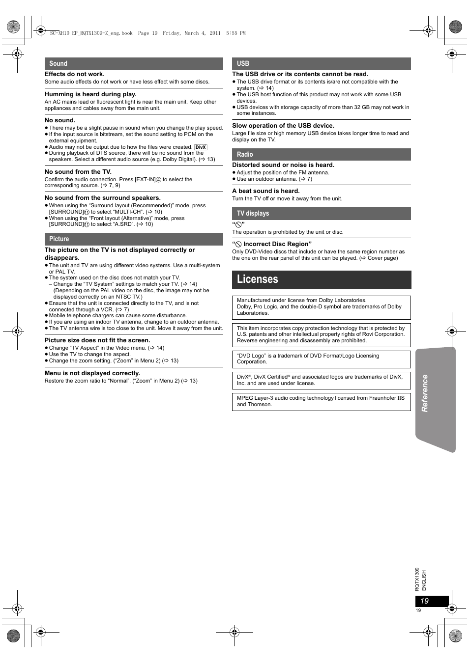 Licenses | Panasonic SCXH10EP User Manual | Page 19 / 78