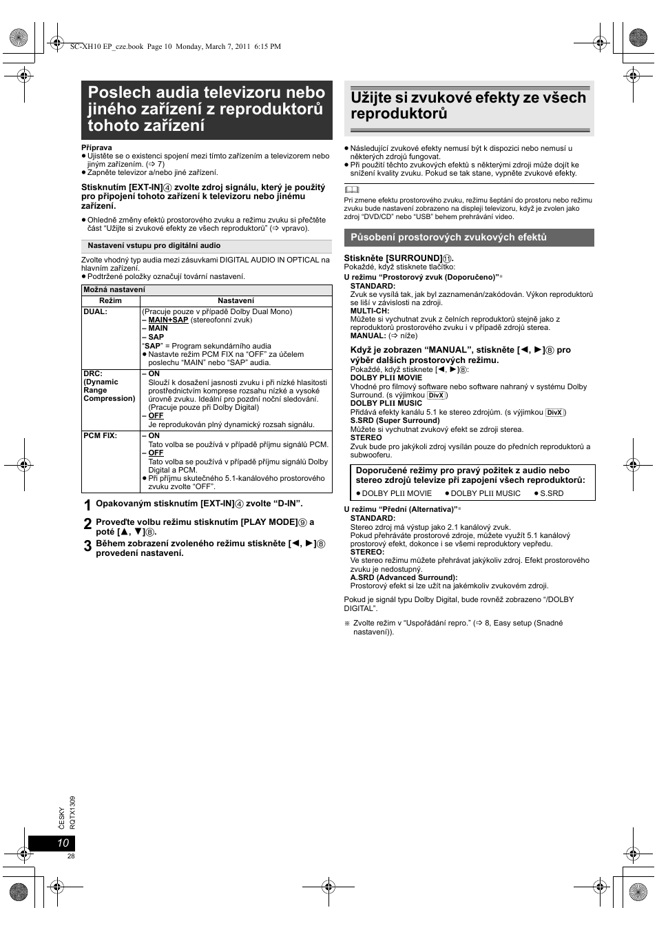Užijte si zvukové efekty ze všech reproduktorů | Panasonic SCXH10EP User Manual | Page 28 / 78