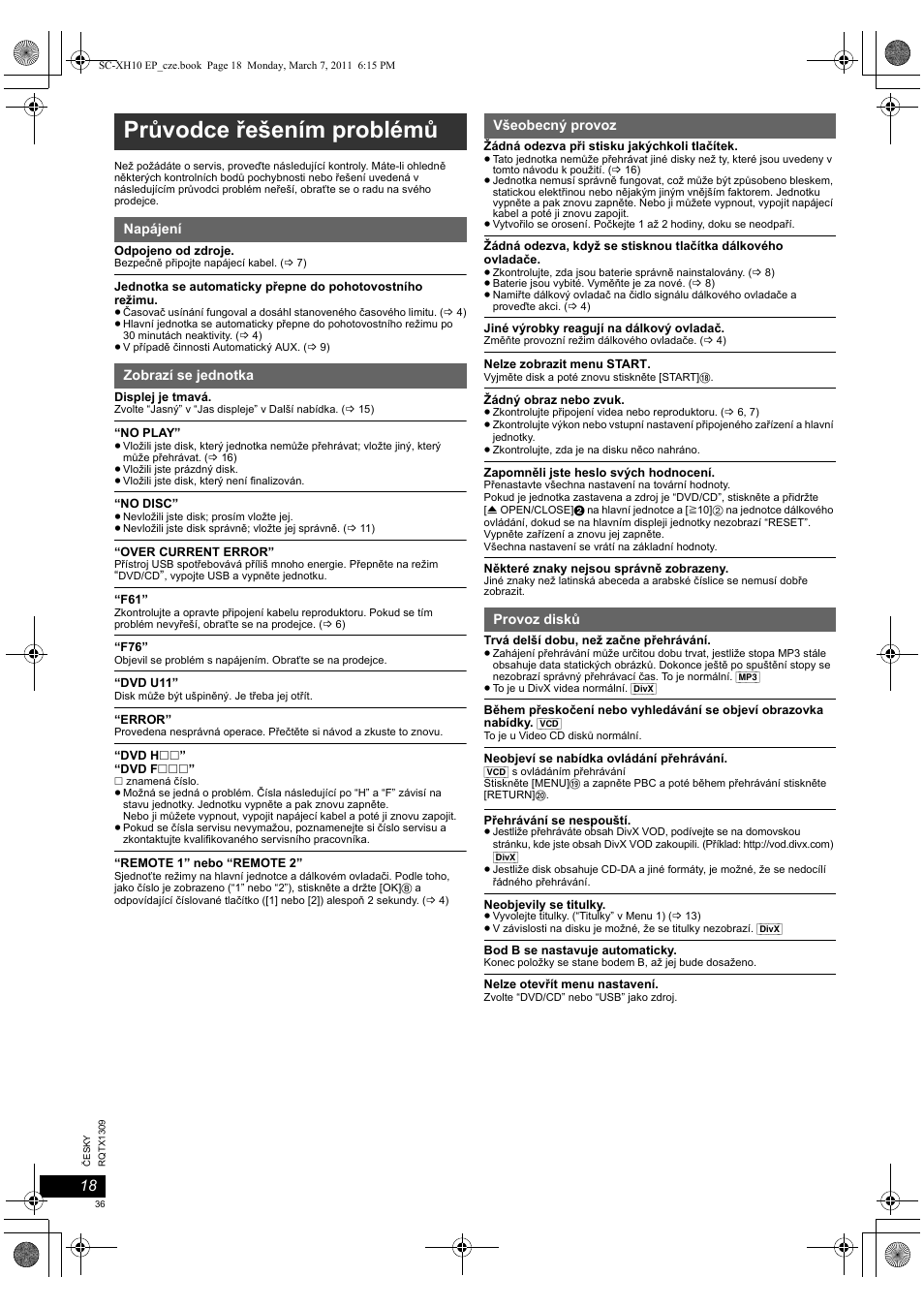 Průvodce řešením problémů | Panasonic SCXH10EP User Manual | Page 36 / 78