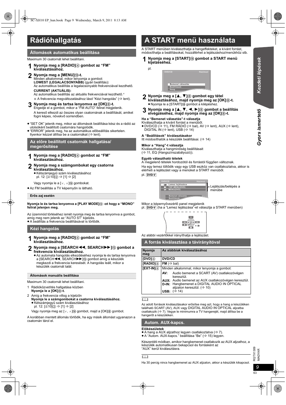 Rádióhallgatás, A start menü használata | Panasonic SCXH10EP User Manual | Page 63 / 78