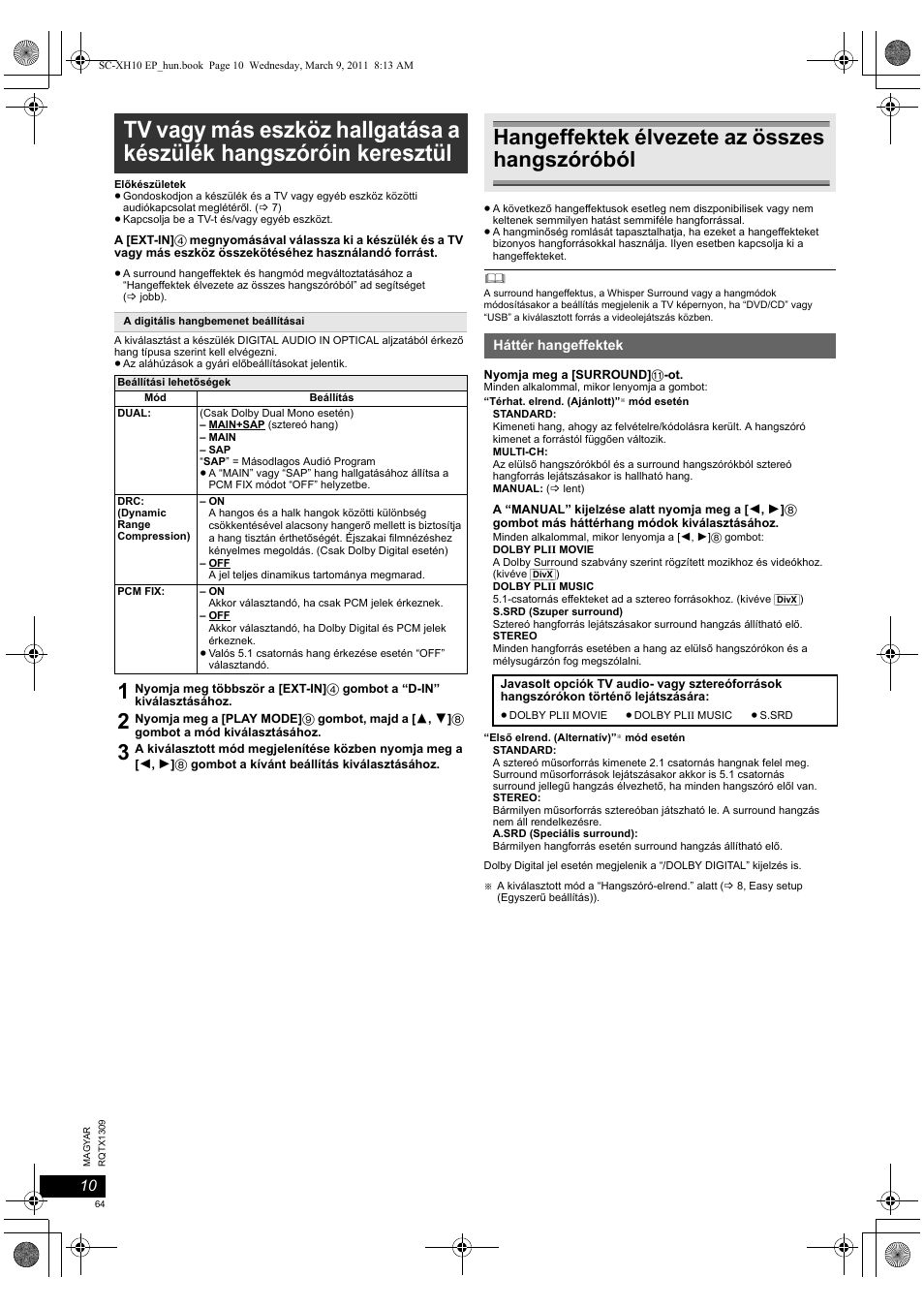 Hangeffektek élvezete az összes hangszóróból | Panasonic SCXH10EP User Manual | Page 64 / 78