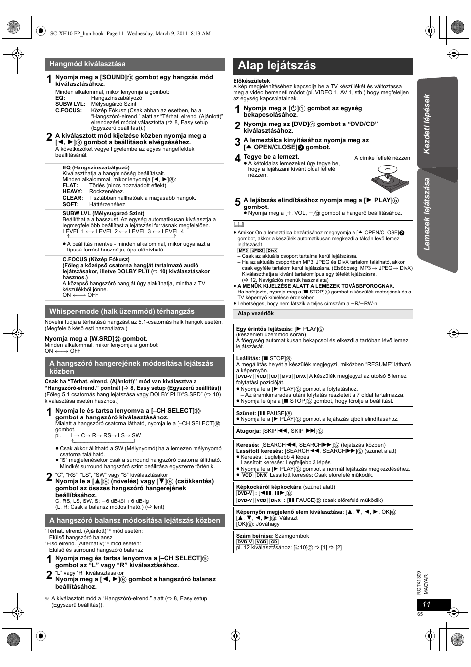 Alap lejátszás | Panasonic SCXH10EP User Manual | Page 65 / 78
