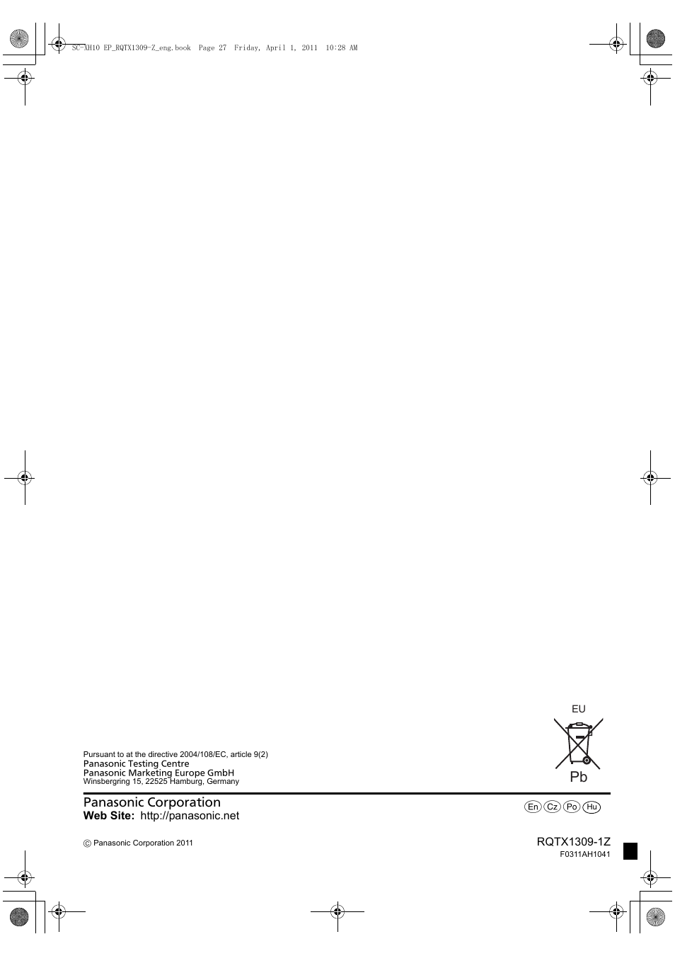 Panasonic SCXH10EP User Manual | Page 78 / 78