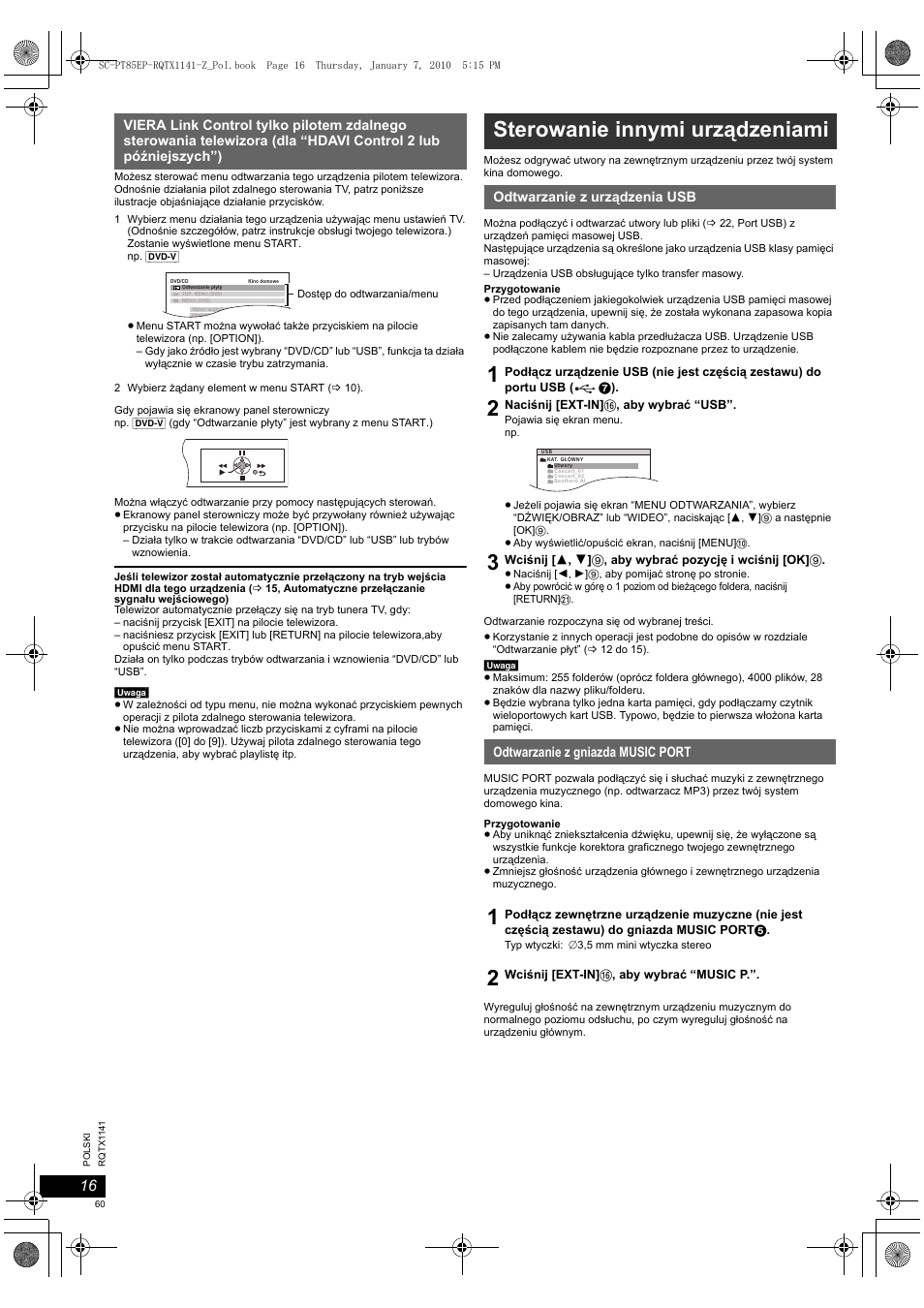 Sterowanie innymi urządzeniami | Panasonic SCPT85 User Manual | Page 60 / 94
