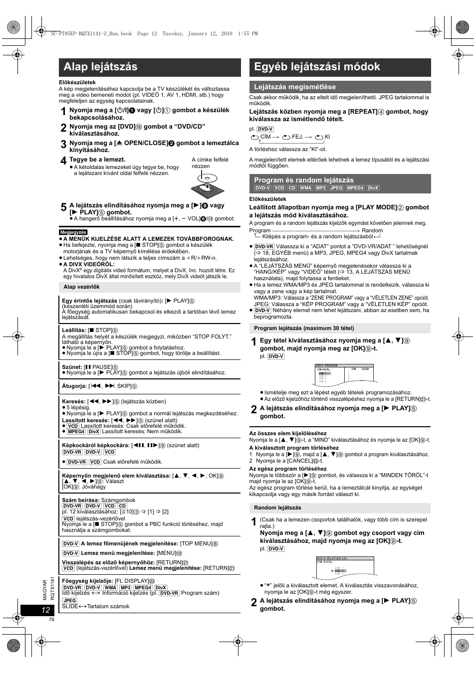 Alap lejátszás 1, Egyéb lejátszási módok | Panasonic SCPT85 User Manual | Page 78 / 94