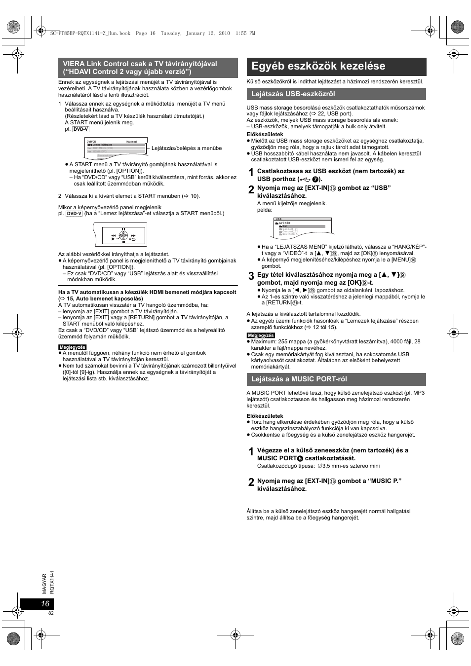 Egyéb eszközök kezelése | Panasonic SCPT85EP User Manual | Page 82 / 94