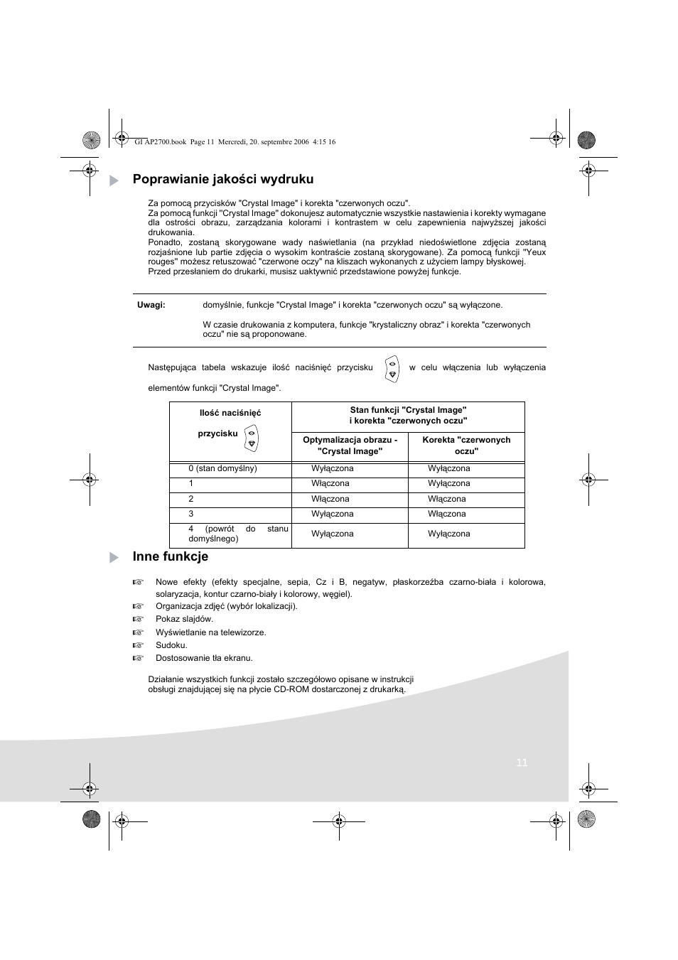 Poprawianie jakości wydruku, Inne funkcje | AGFA AP2700 User Manual | Page 147 / 192