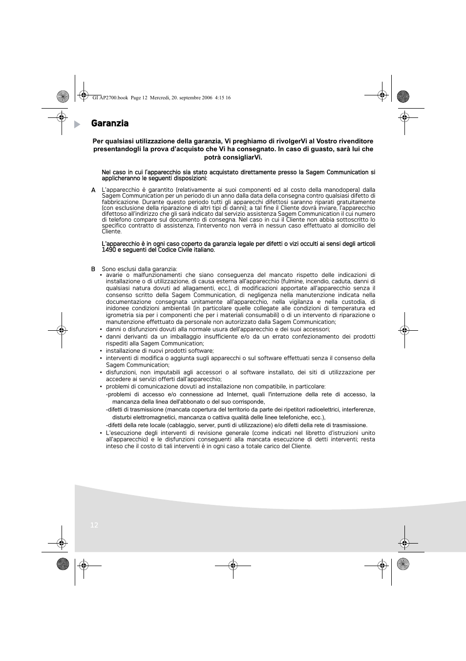 Garanzia | AGFA AP2700 User Manual | Page 68 / 192