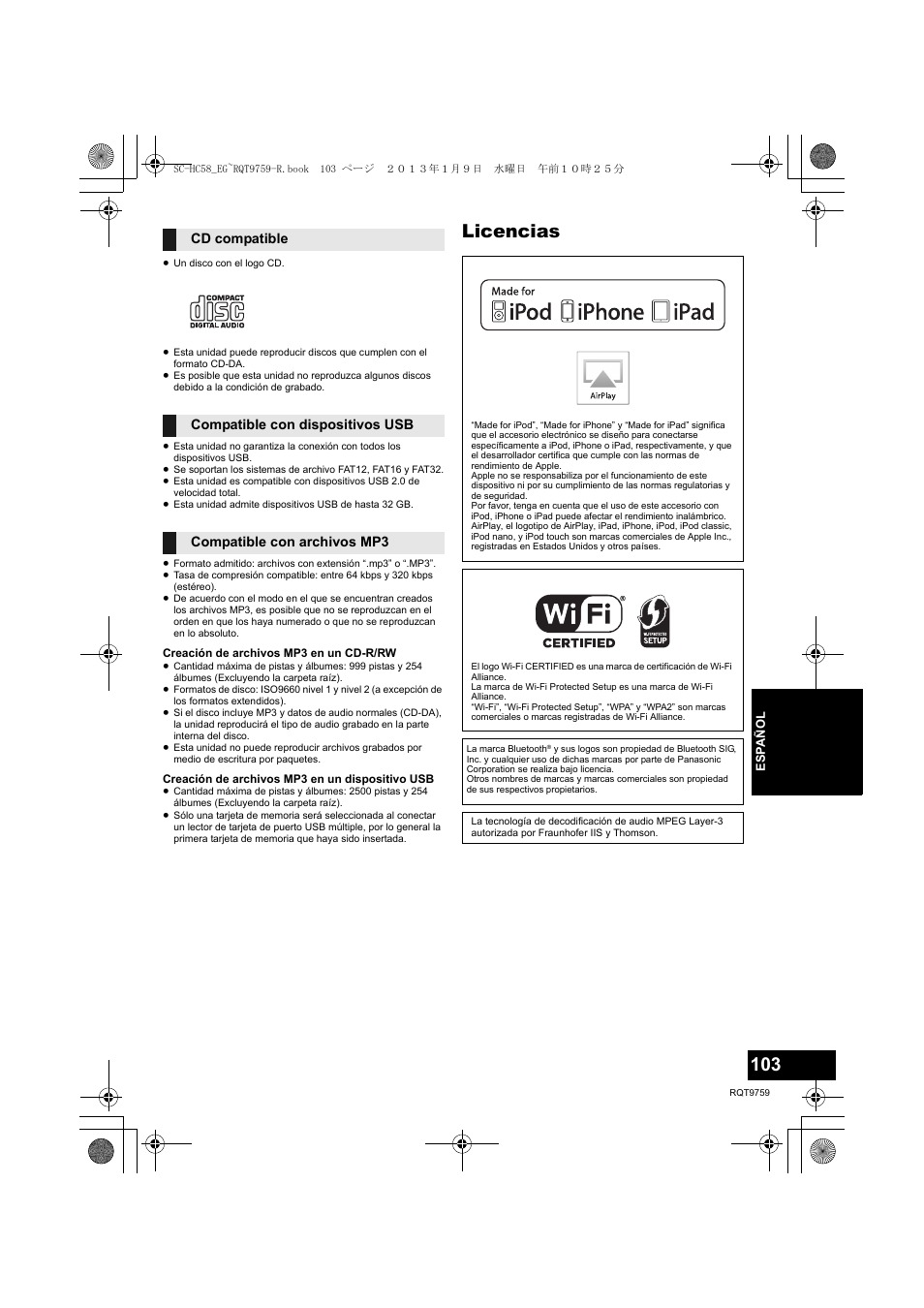 Licencias | Panasonic SCHC58EG User Manual | Page 103 / 108