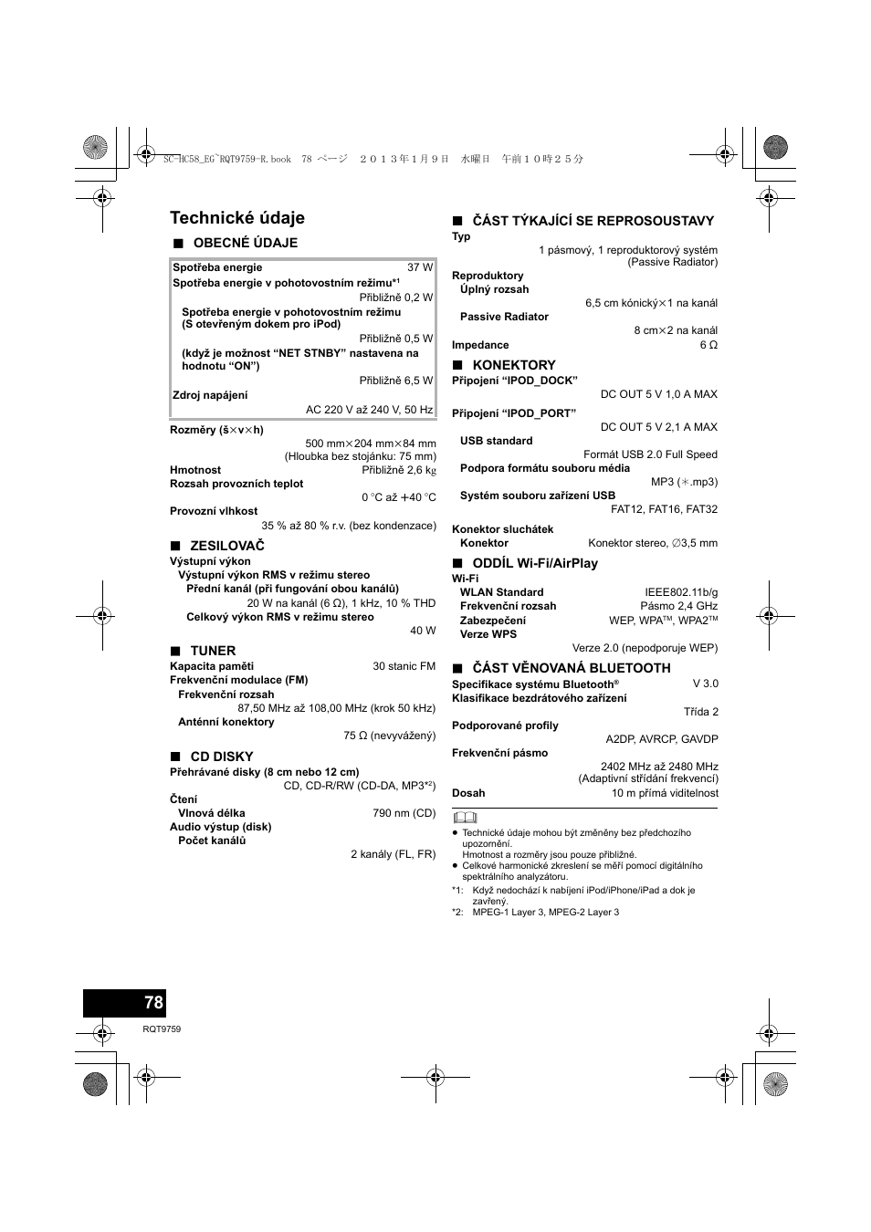 Technické údaje | Panasonic SCHC58EG User Manual | Page 78 / 108