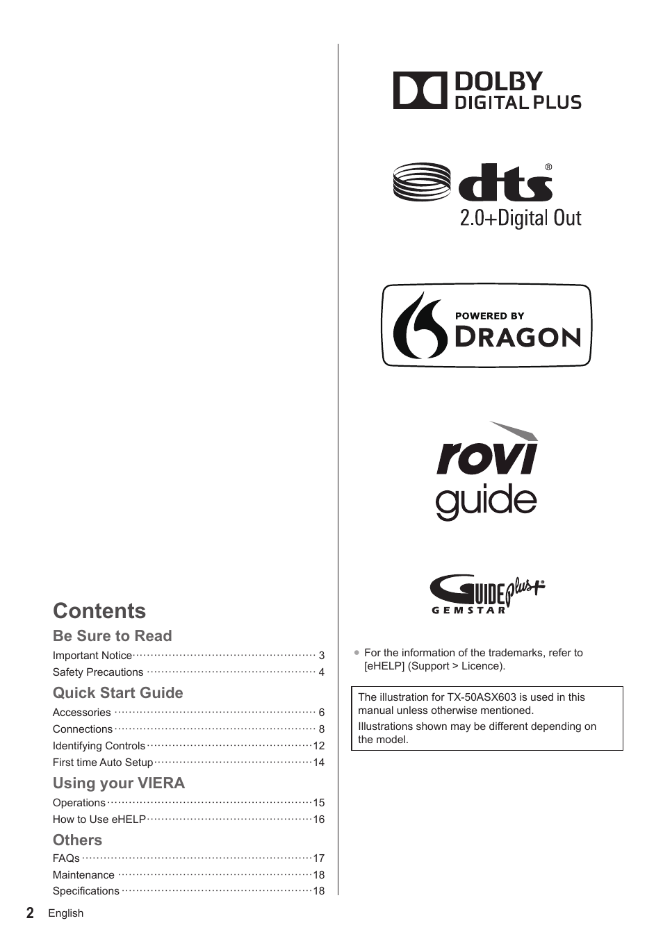 Panasonic TX50ASX603 User Manual | Page 2 / 68