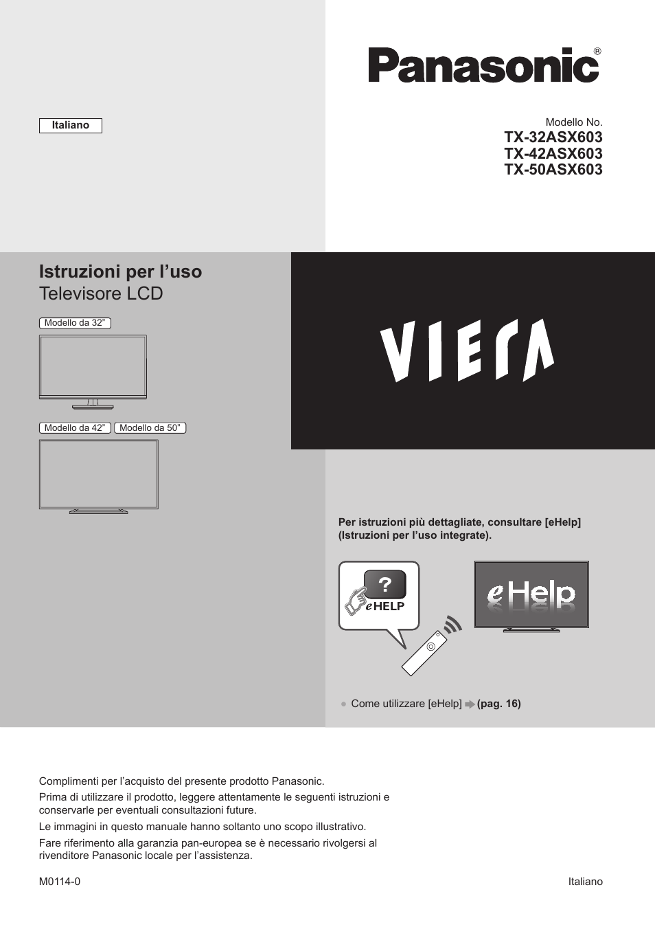 Istruzioni per l’uso televisore lcd | Panasonic TX50ASX603 User Manual | Page 23 / 68