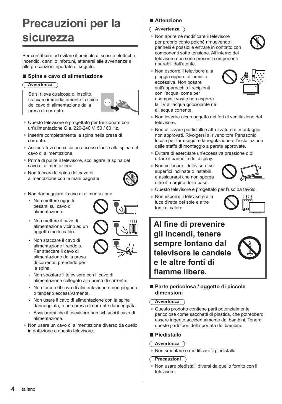Precauzioni per la sicurezza | Panasonic TX50ASX603 User Manual | Page 26 / 68