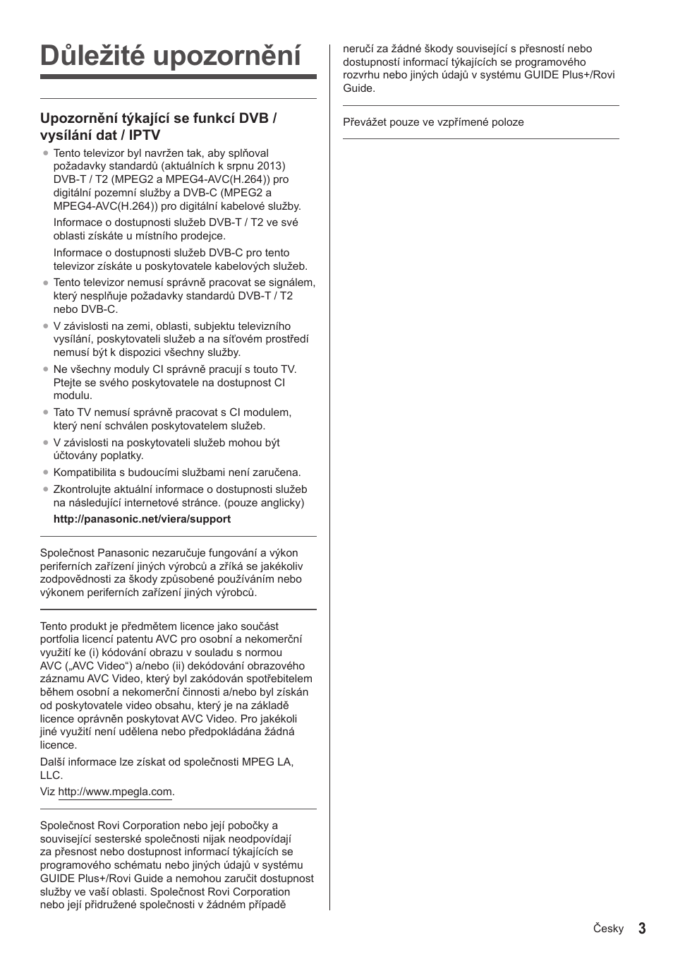 Důležité upozornění | Panasonic TX50ASX603 User Manual | Page 47 / 68