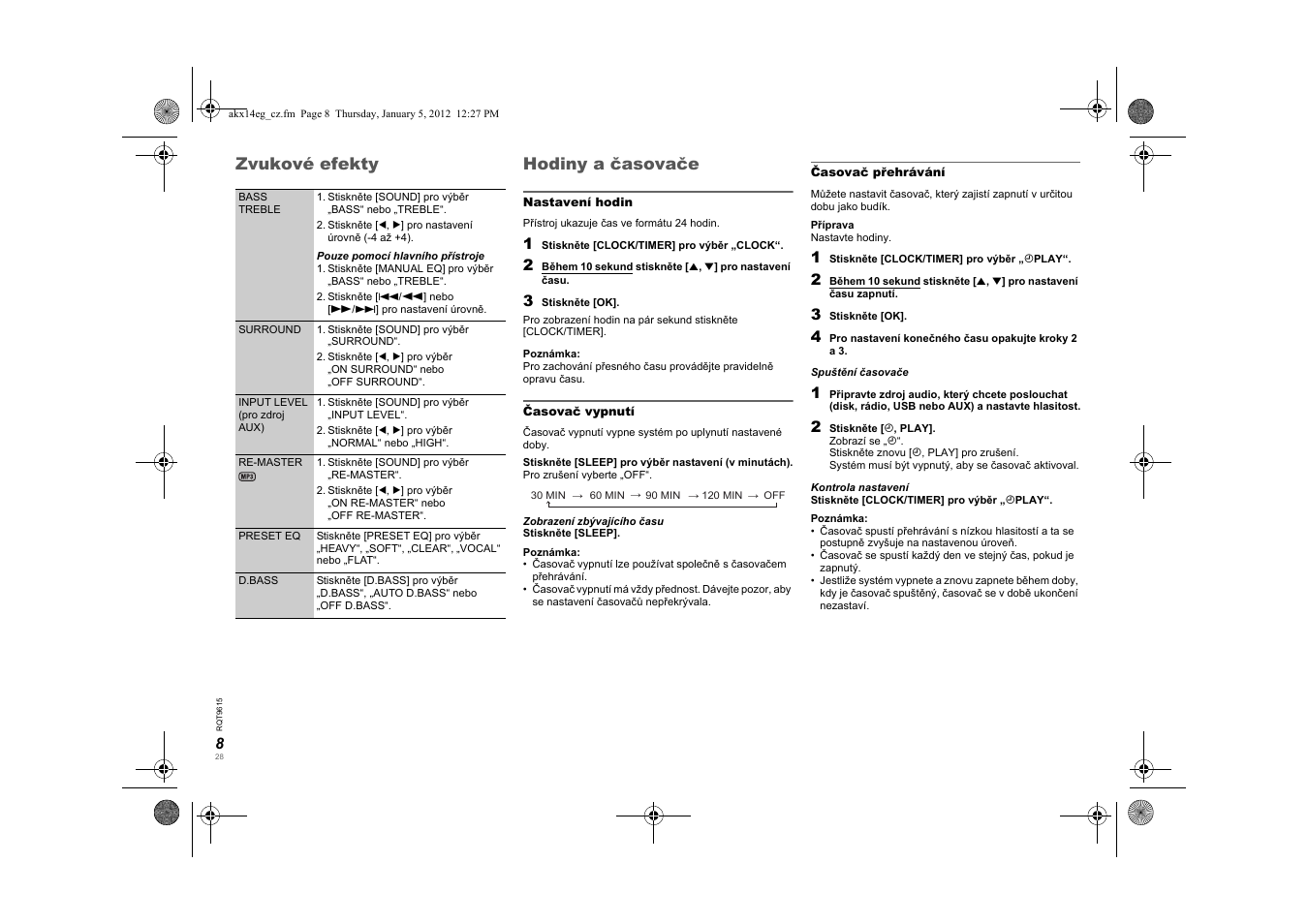 Zvukové efekty hodiny a časovače | Panasonic SCAKX14EG User Manual | Page 28 / 32