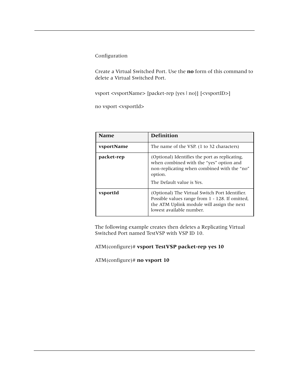 Vsport, Command mode, Description | Syntax, Sample output | Avaya Cajun P880 User Manual | Page 147 / 162