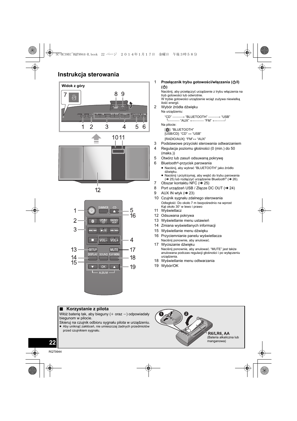 Instrukcja sterowania | Panasonic SCHC39EC User Manual | Page 22 / 76