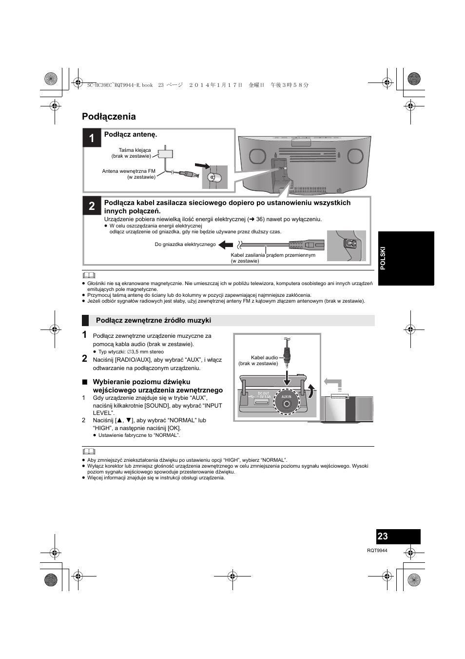 Podłączenia | Panasonic SCHC39EC User Manual | Page 23 / 76