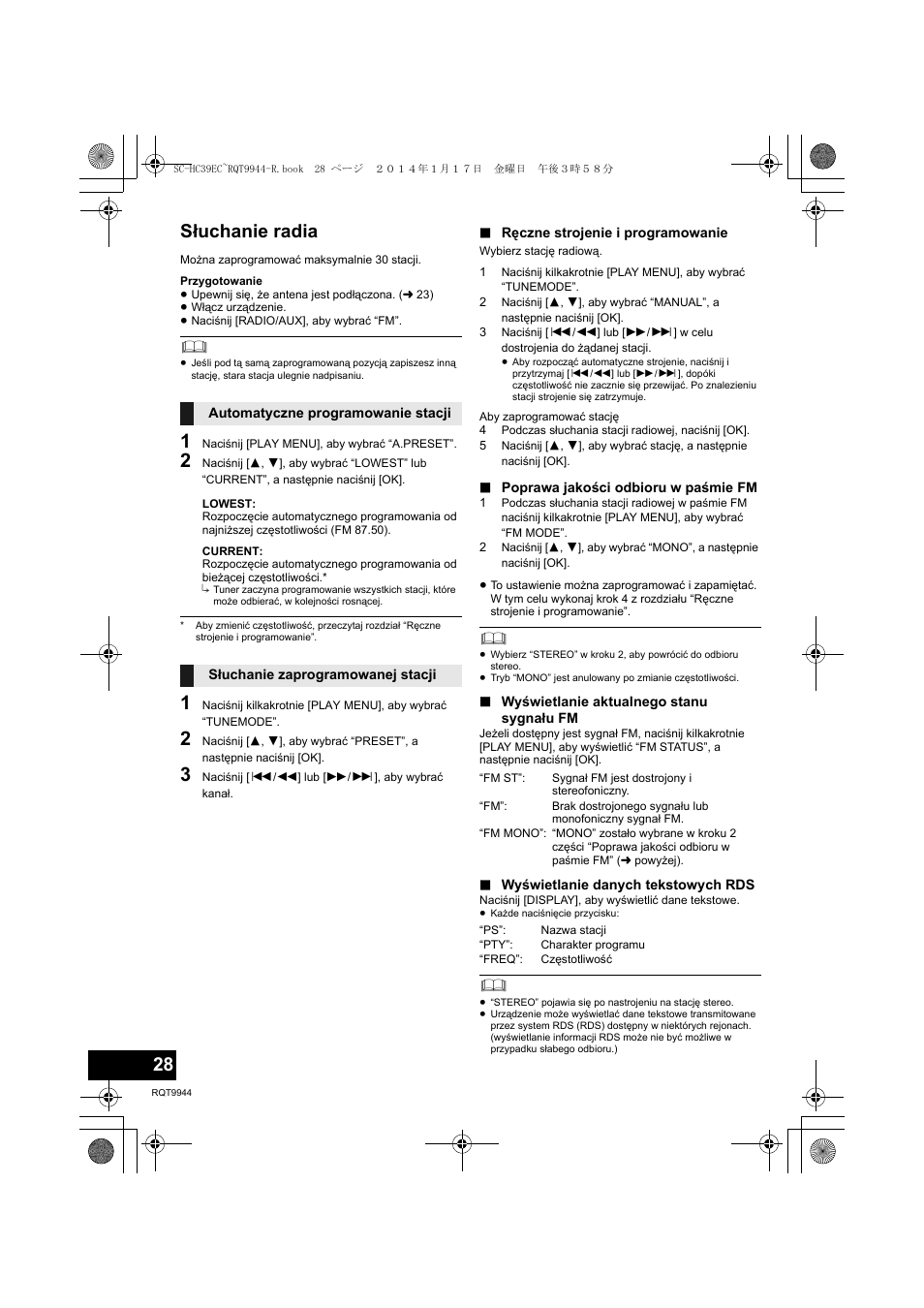 Słuchanie radia | Panasonic SCHC39EC User Manual | Page 28 / 76
