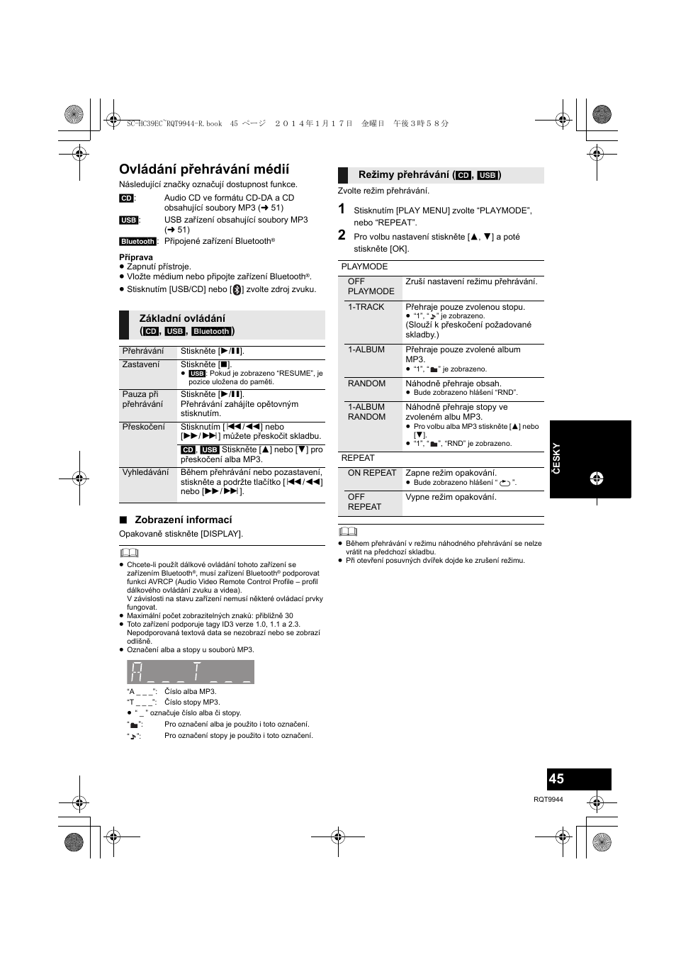 Ovládání přehrávání médií | Panasonic SCHC39EC User Manual | Page 45 / 76