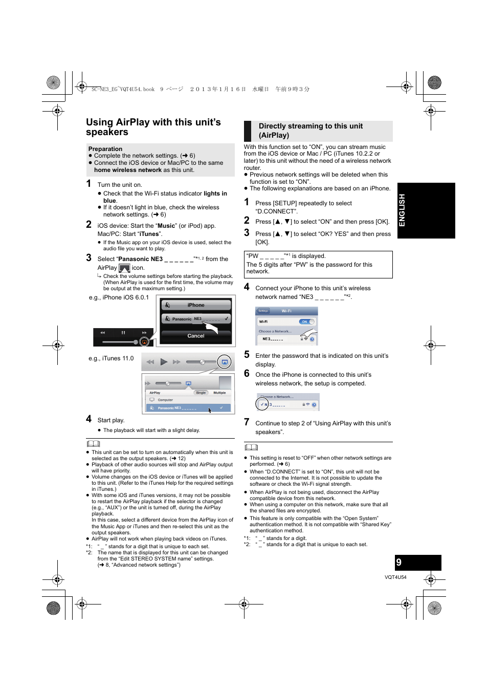 Using airplay with this unit’s speakers | Panasonic SCNE3EG User Manual | Page 9 / 60