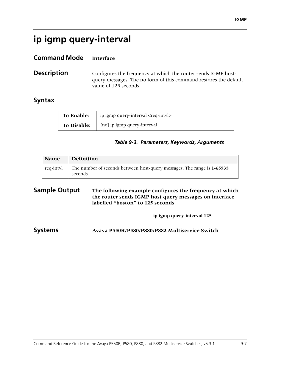 Ip igmp query-interval, Ip igmp query-interval -7 | Avaya Cajun P550R User Manual | Page 144 / 679
