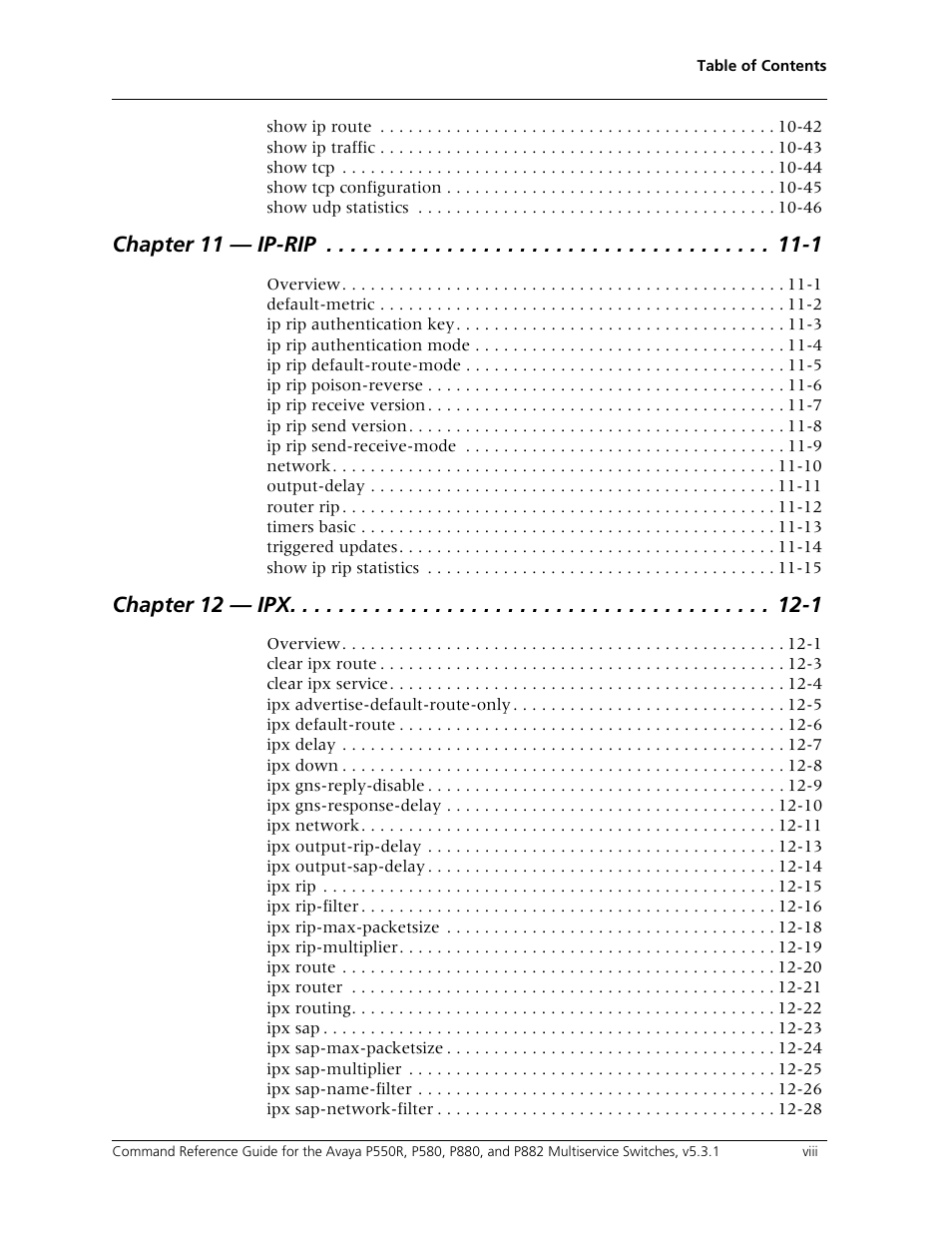 Chapter 11 — ip-rip -1, Chapter 12 — ipx -1 | Avaya Cajun P550R User Manual | Page 8 / 679