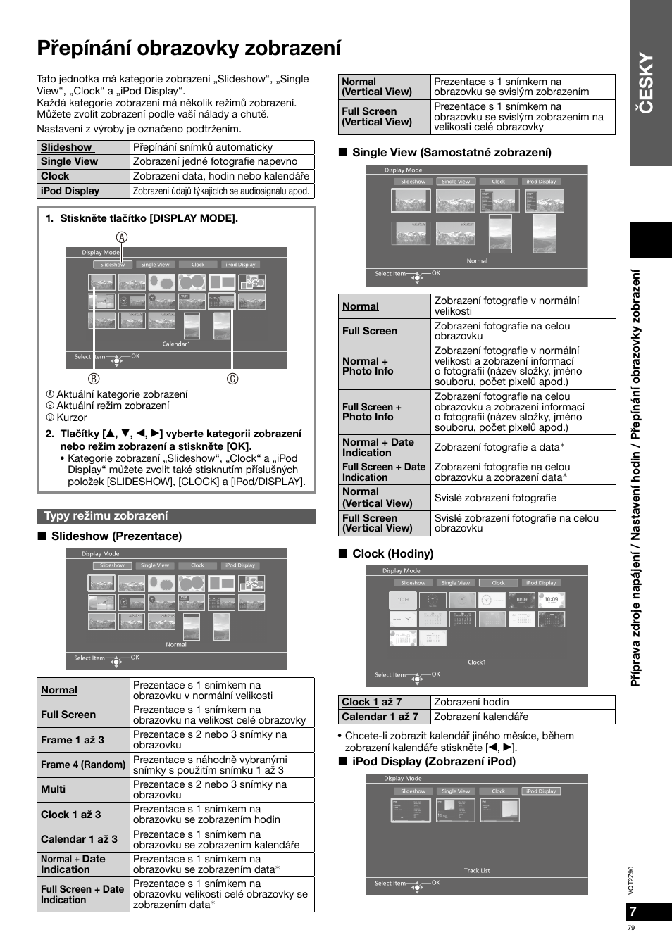 Pøepínání obrazovky zobrazení, Èesky, Ac b | Panasonic MW20EG User Manual | Page 79 / 124