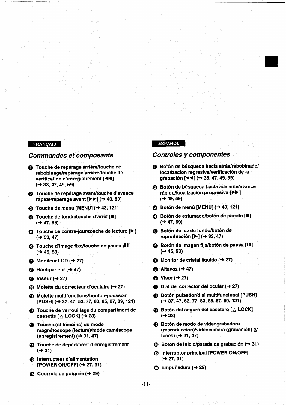 Commandes et composants, Controles y componentes | Panasonic NVDS5EG User Manual | Page 12 / 184