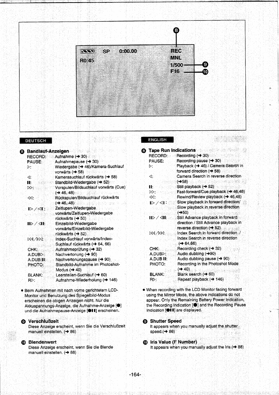 Verschlußzeit, Blendenwert, Shutter speed | 0 iris value (f number), Iii>/<ii | Panasonic NVDS5EG User Manual | Page 164 / 184