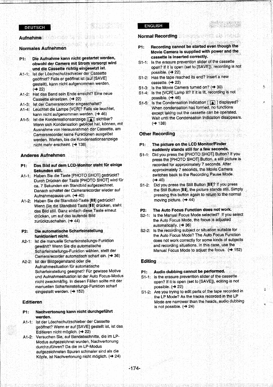 Aufnahme, Normal recording, Normales aufnehmen | Anderes aufnehmen, Editieren, Other recording, Editing | Panasonic NVDS5EG User Manual | Page 174 / 184