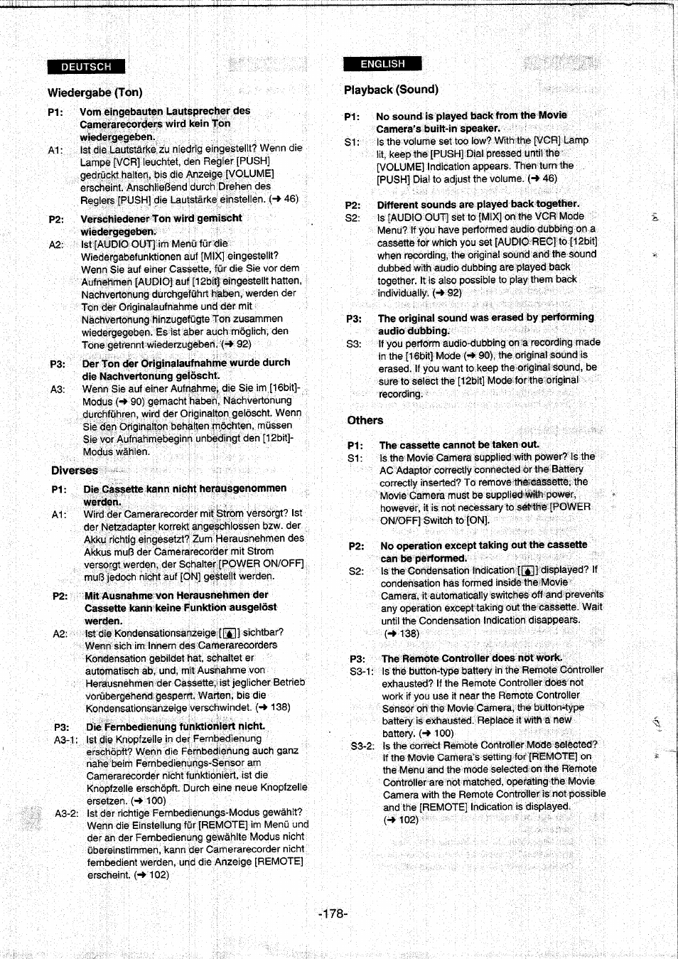 Wiedergabe (ton), Diverses, Playback (sound) | Others | Panasonic NVDS5EG User Manual | Page 178 / 184