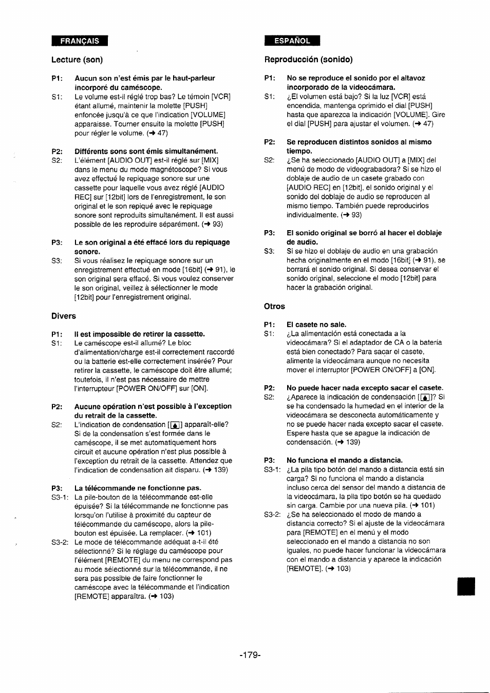 Reproducción (sonido), Divers | Panasonic NVDS5EG User Manual | Page 179 / 184