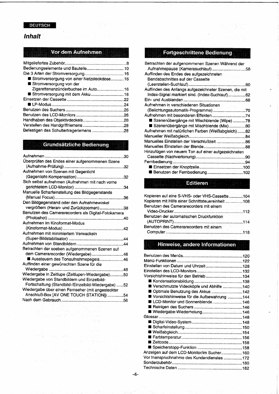 Inhalt | Panasonic NVDS5EG User Manual | Page 4 / 184