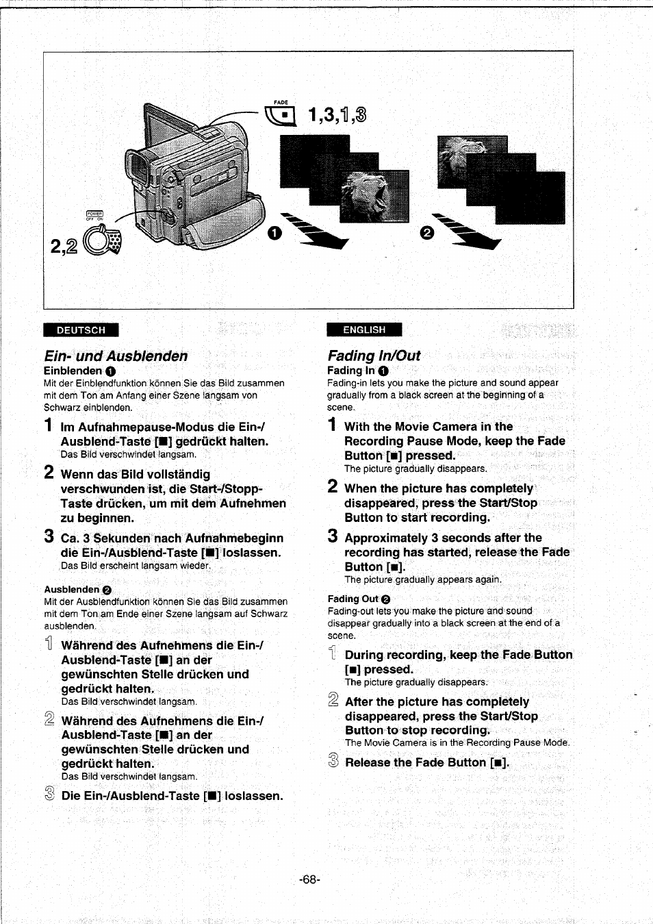 Ein- und ausblenden, Fading in/out | Panasonic NVDS5EG User Manual | Page 68 / 184