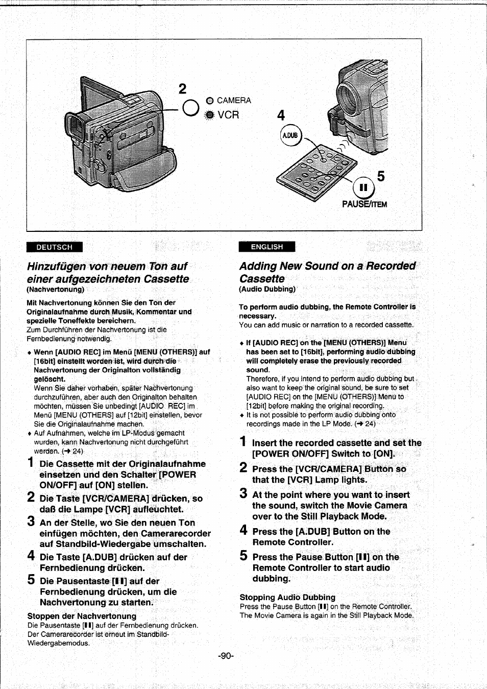Adding new sound on a recorded cassette, Vcfi | Panasonic NVDS5EG User Manual | Page 90 / 184
