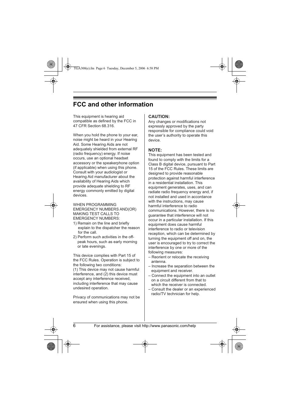 Fcc and other information | Panasonic KXTGA300 User Manual | Page 6 / 16