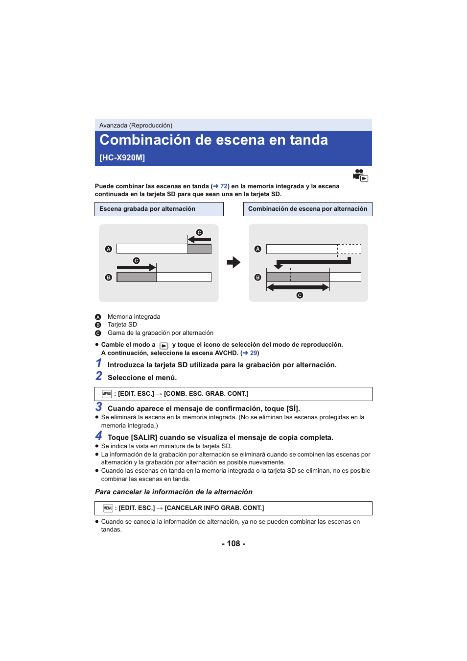 Combinación de escena en tanda [hc-x920m, L 108, Combinación de escena en tanda | Panasonic HCX929EG User Manual | Page 108 / 203