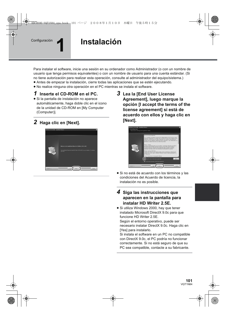Instalación | Panasonic HDCHS9 User Manual | Page 101 / 132