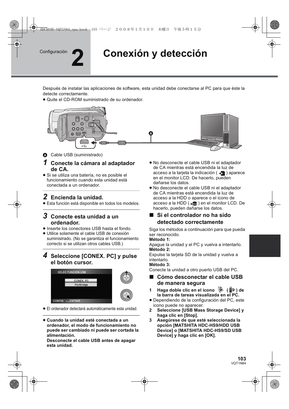 Conexión y detección | Panasonic HDCHS9 User Manual | Page 103 / 132