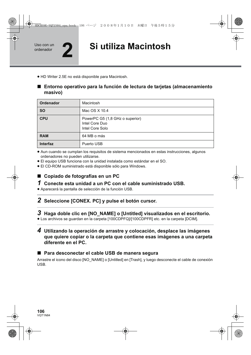 Si utiliza macintosh | Panasonic HDCHS9 User Manual | Page 106 / 132