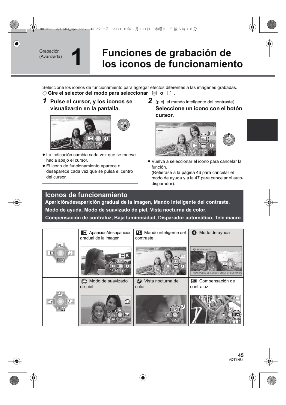 Iconos de funcionamiento | Panasonic HDCHS9 User Manual | Page 45 / 132