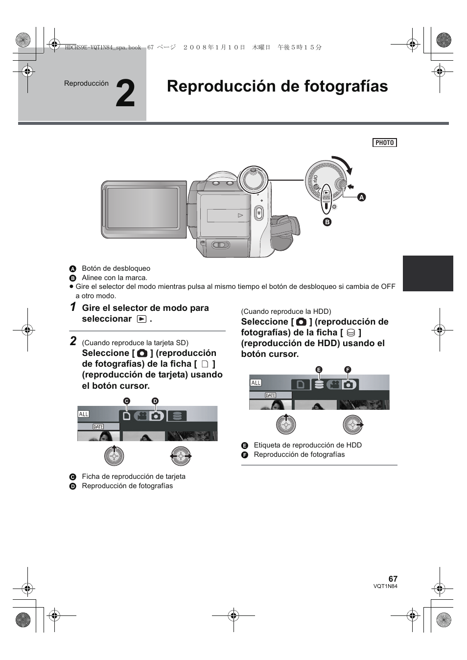 Reproducción de fotografías | Panasonic HDCHS9 User Manual | Page 67 / 132