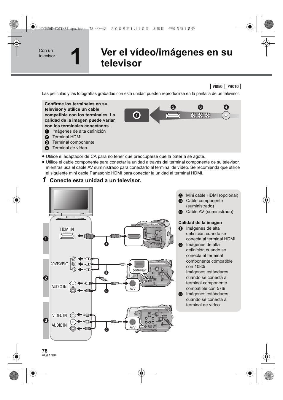 Ver el vídeo/imágenes en su televisor | Panasonic HDCHS9 User Manual | Page 78 / 132